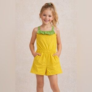 Gymboree Girls Yellow Eyelet Romper Size 8 Cotton Summer Outfit
